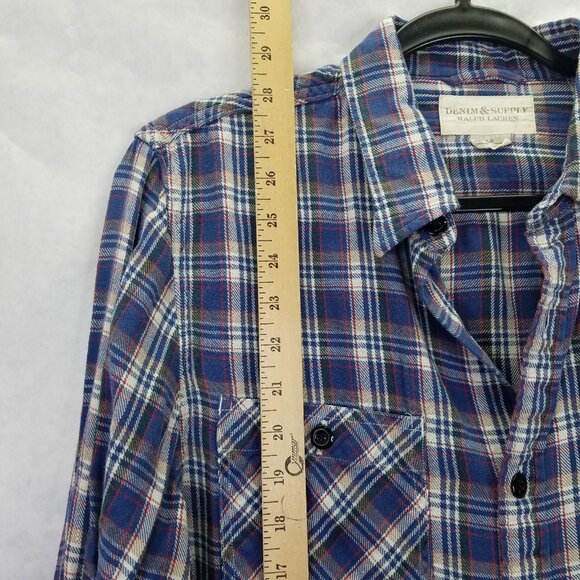 DENIM & SUPPLY Polo Ralph Lauren Button Up Shirt Men L Plaid Blue Flannel Cotton - Picture 9 of 11